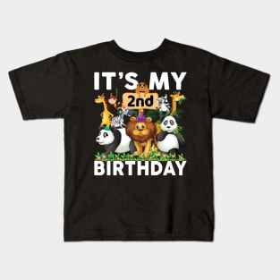 Safari Zoo Animals Lover Birthday Shirt Its My 2nd Birthday Party Kids T-Shirt